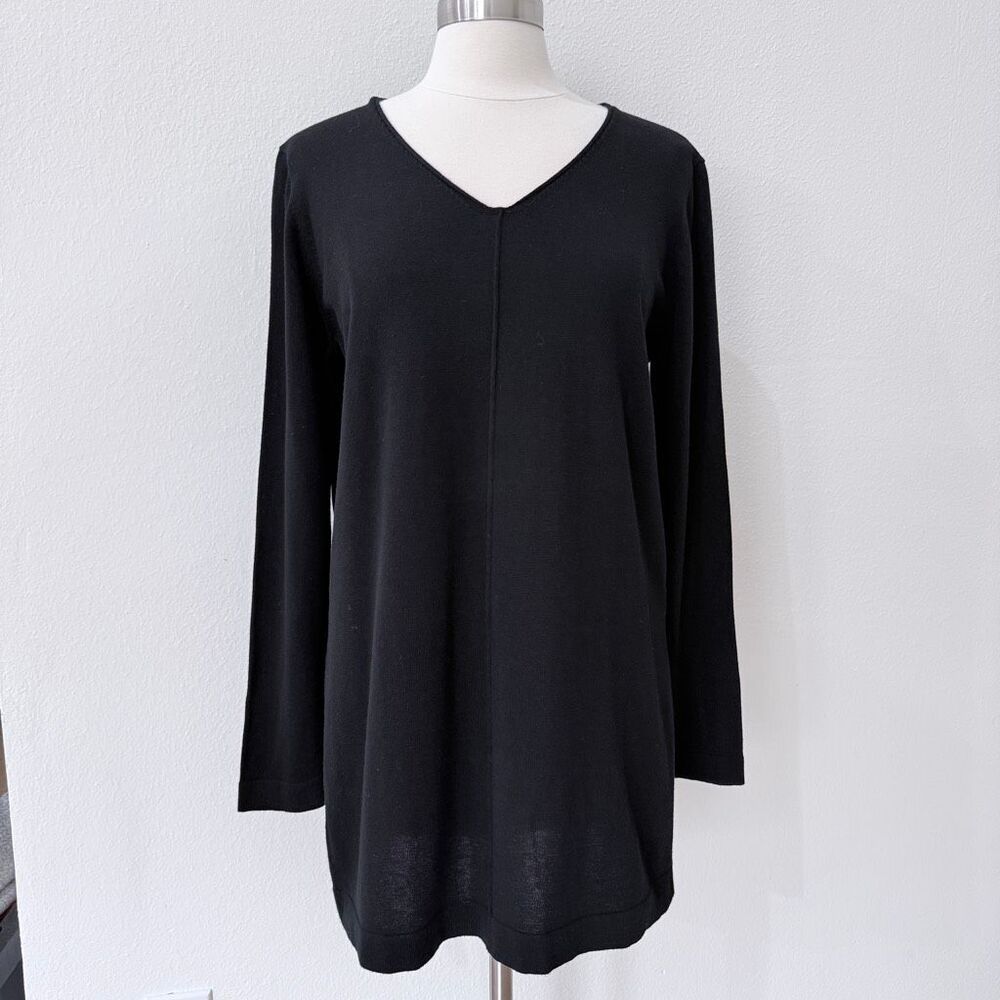 Peruvian Connection Women's Size Large Black Tunic V Neck Sweater Lightweight
